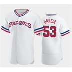 Texas Rangers #53 Adolis Garcia White BFRAILEY Throwback Stitched Flex Base Jersey