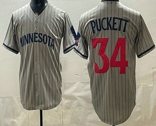 Minnesota Twins #34 Kirby Puckett Grey BFRAILEY Cool Base Stitched Jersey