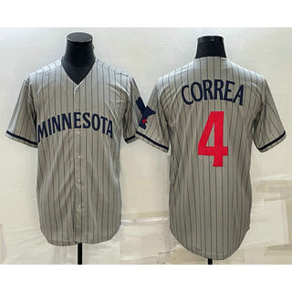 Minnesota Twins #4 Carlos Correa 2023 Grey BFRAILEY Home Team Cool Base Stitched Jersey