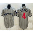Minnesota Twins #4 Carlos Correa 2023 Grey BFRAILEY Home Team Cool Base Stitched Jersey