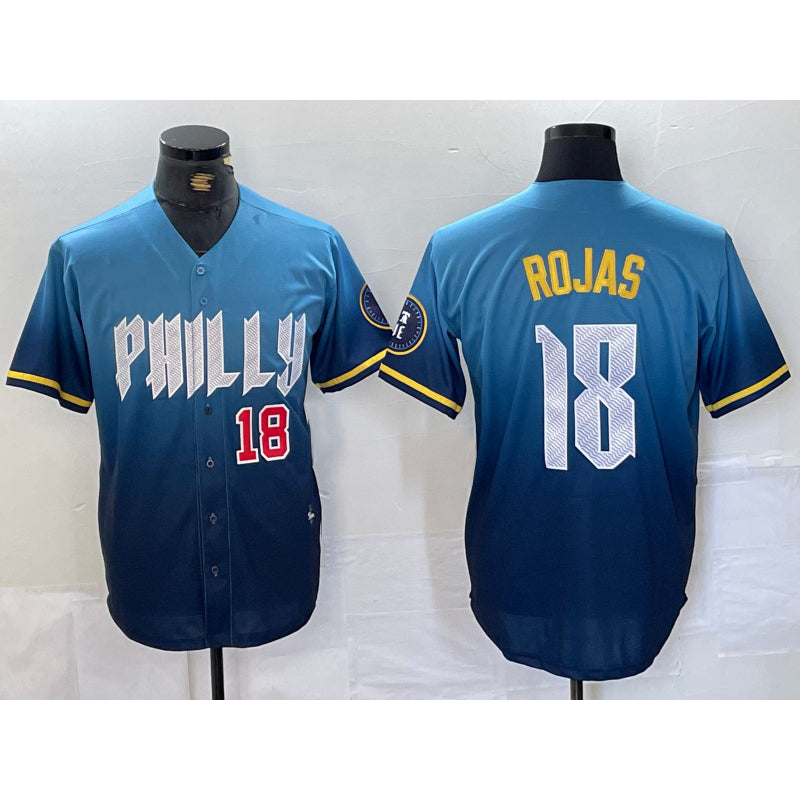 Philadelphia Phillies #18 Johan Rojas Number Blue BFRAILEY 2024 City Connect Limited Stitched Jersey