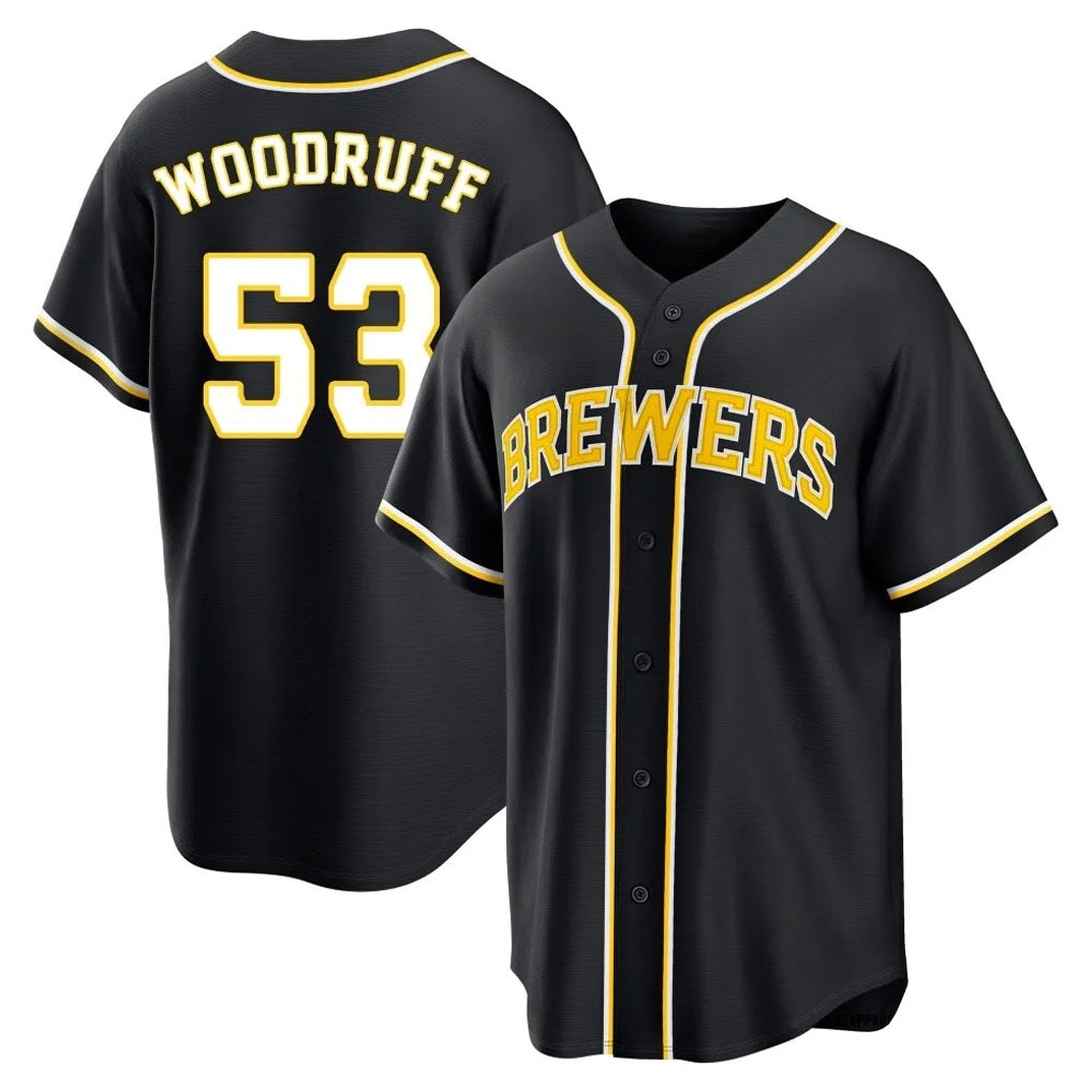 Milwaukee Brewers #53 Brandon Woodruff Player Black BFRAILEY Fashion Out Home Game Stitched Jerseys