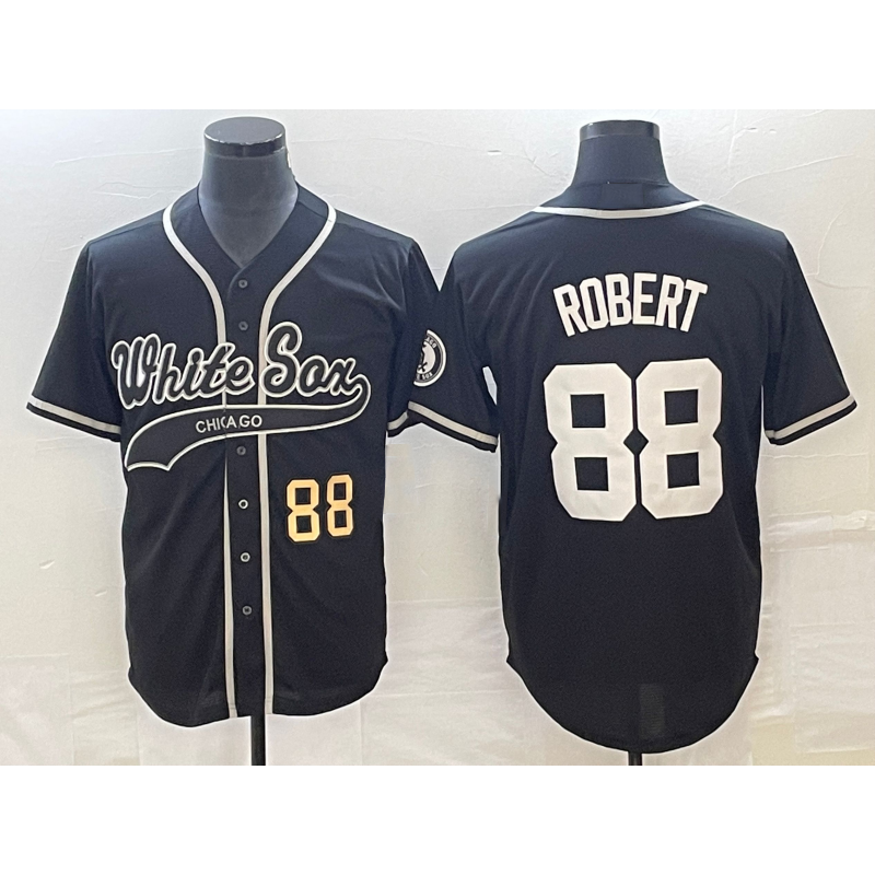 Chicago White Sox #88 Luis Robert Number Black BFRAILEY Cool Base Stitched Jersey