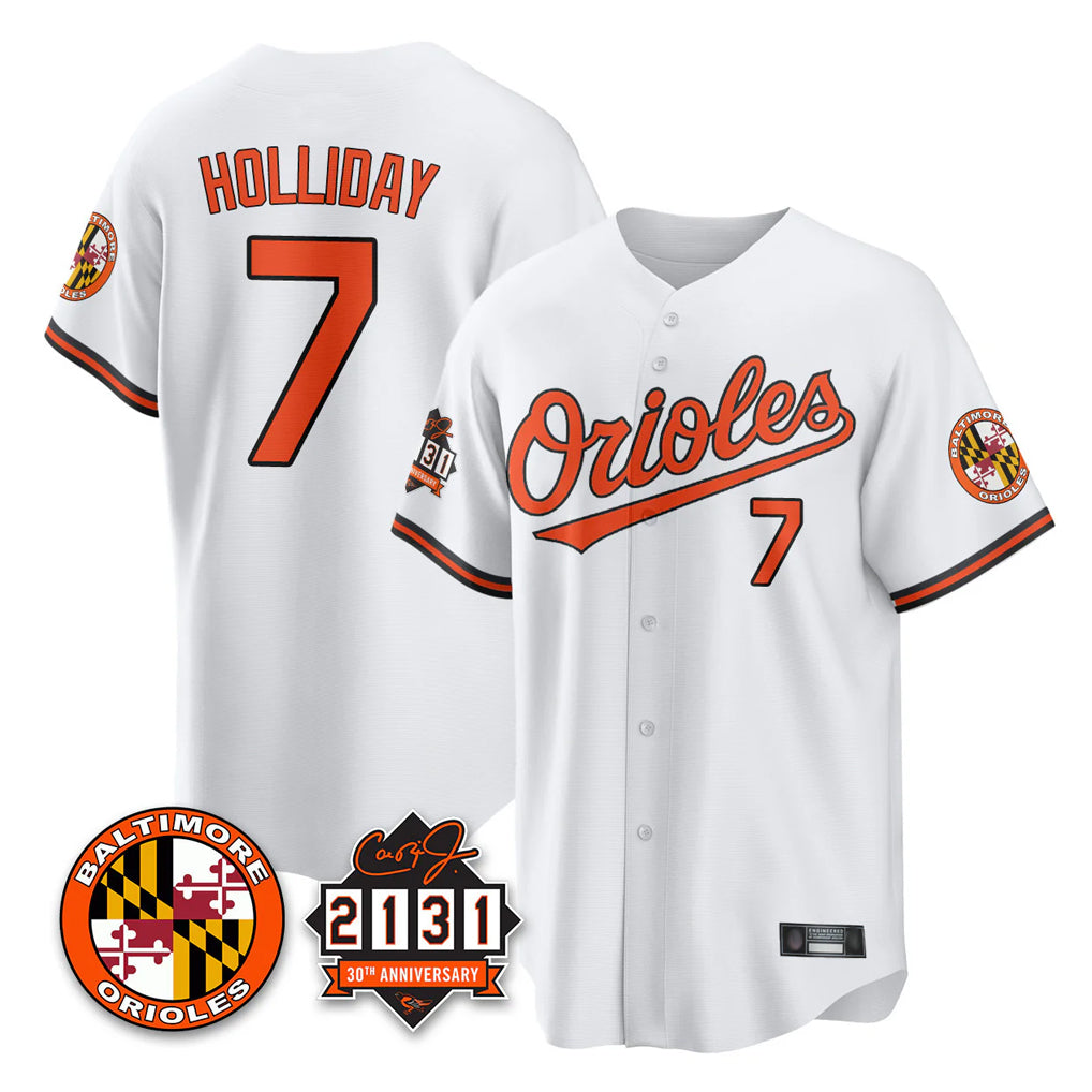 Baltimore Orioles #7 Jackson Holliday Player White BFRAILEY 30th Anniversary of 2131 Home Game Stitched Jerseys