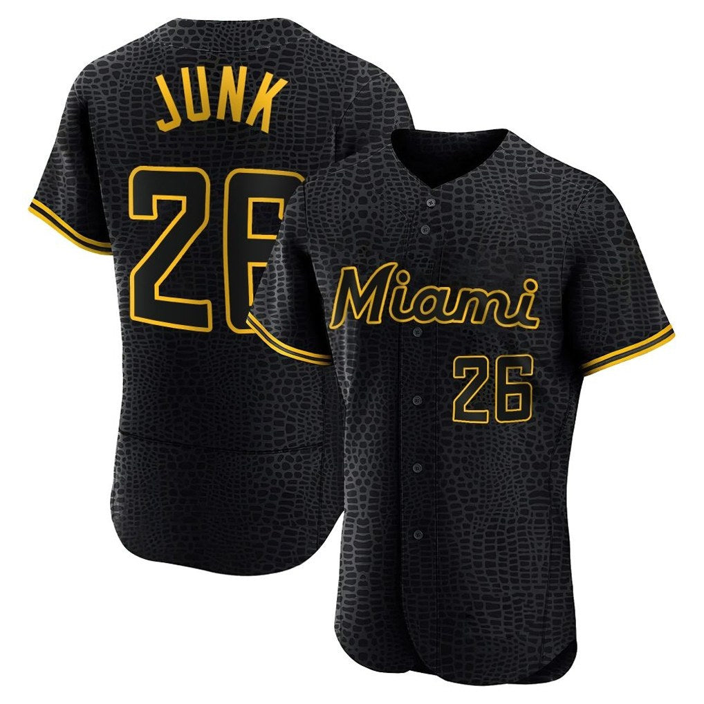 Miami Marlins #26 Janson Junk Player Black BFRAILEY Snake Skin City Home Limited Elite Stitched Jerseys