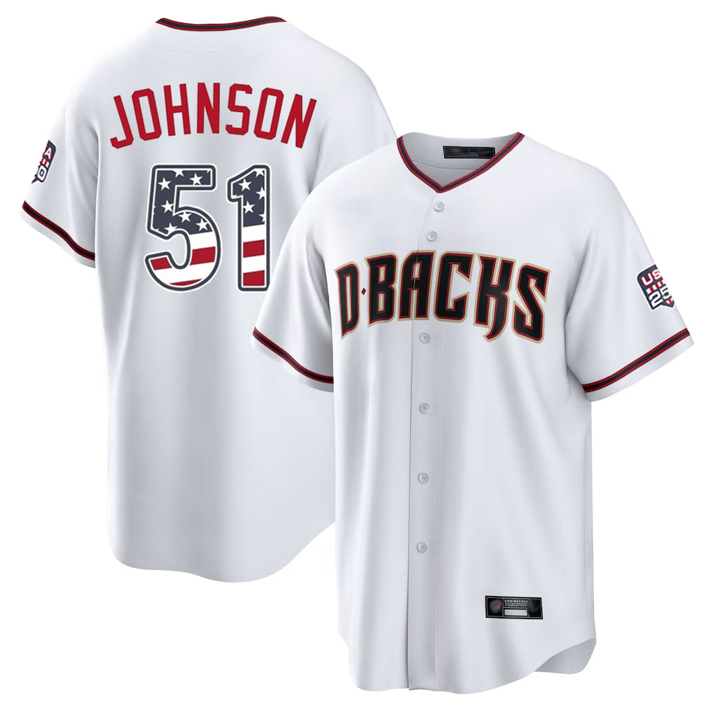 Arizona Diamondbacks #51 Randy Johnson Player White BFRAILEY USA 250 Fourth of July Home Game Stitched Jerseys