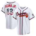 Atlanta Braves #13 Ronald Acu?a Jr. USA 250 Fourth of July Home Stadium Jersey - White BFRAILEY