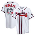 Atlanta Braves #13 Ronald Acu?a Jr. USA 250 Fourth of July Home Stadium Jersey - White BFRAILEY