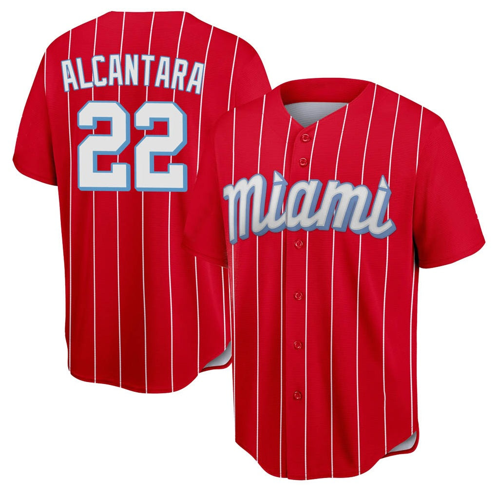 Miami Marlins #22 Sandy Alcantara Player Red BFRAILEY City Connect Home Game Stitched Jerseys