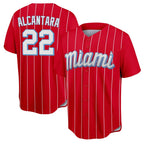 Miami Marlins #22 Sandy Alcantara Player Red BFRAILEY City Connect Home Game Stitched Jerseys