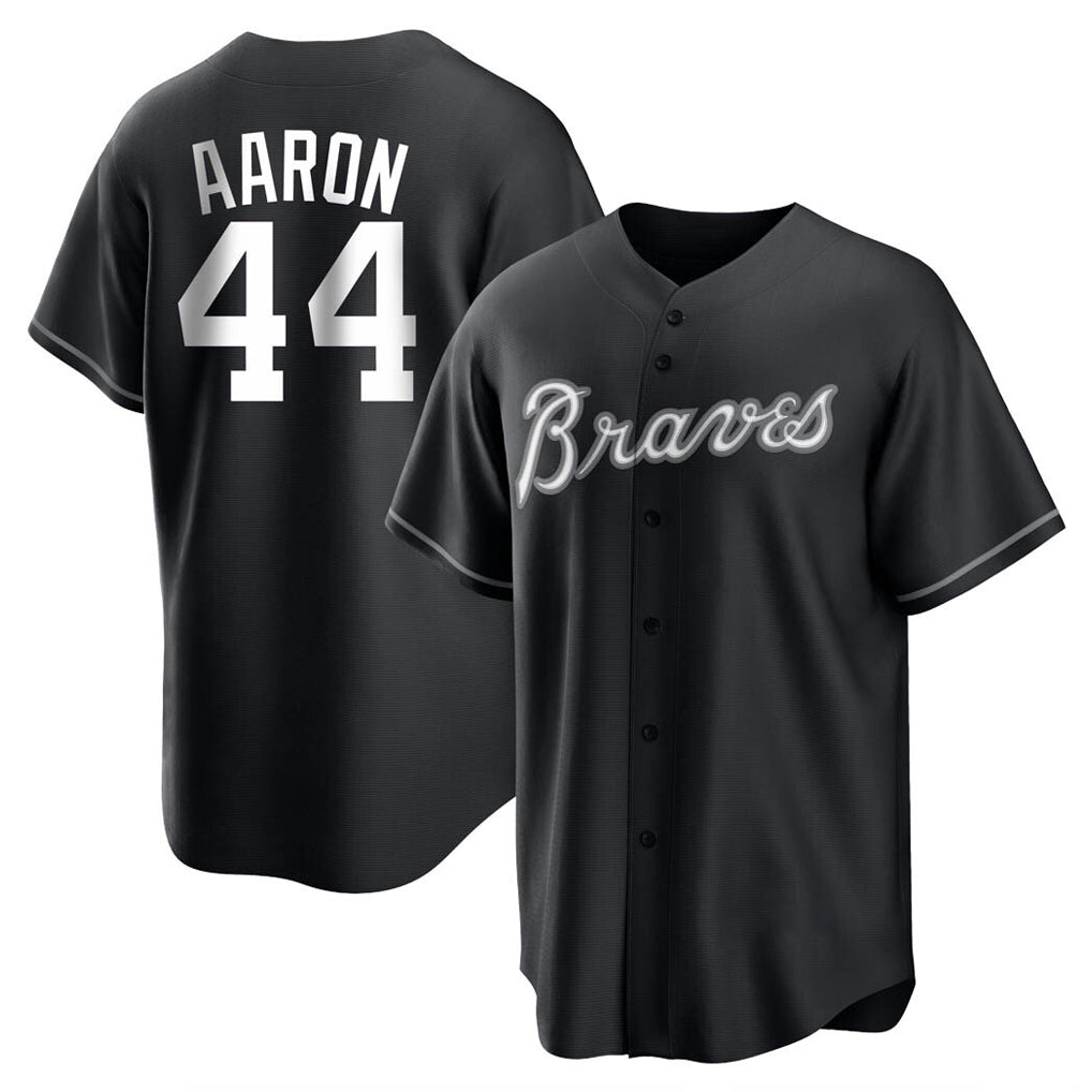 Atlanta Braves #44 Hank Aaron Player Black BFRAILEY Home Game Stitched Jerseys