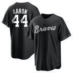 Atlanta Braves #44 Hank Aaron Player Black BFRAILEY Home Game Stitched Jerseys