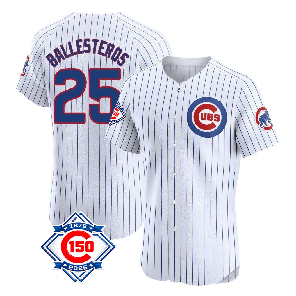 Chicago Cubs #25 Moises Ballesteros Player White BFRAILEY 150th Anniversary Limited Elite Home Game Stitched Jerseys