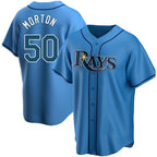 Tampa Bay Rays Replica #50 Charlie Morton Light Blue BFRAILEY Alternate Jersey
