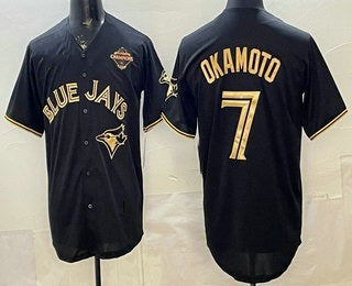 Toronto Blue Jays #7 Kazuma Okamoto Black Gold BFRAILEY 2025 American League Champions Limited Stitched Jersey