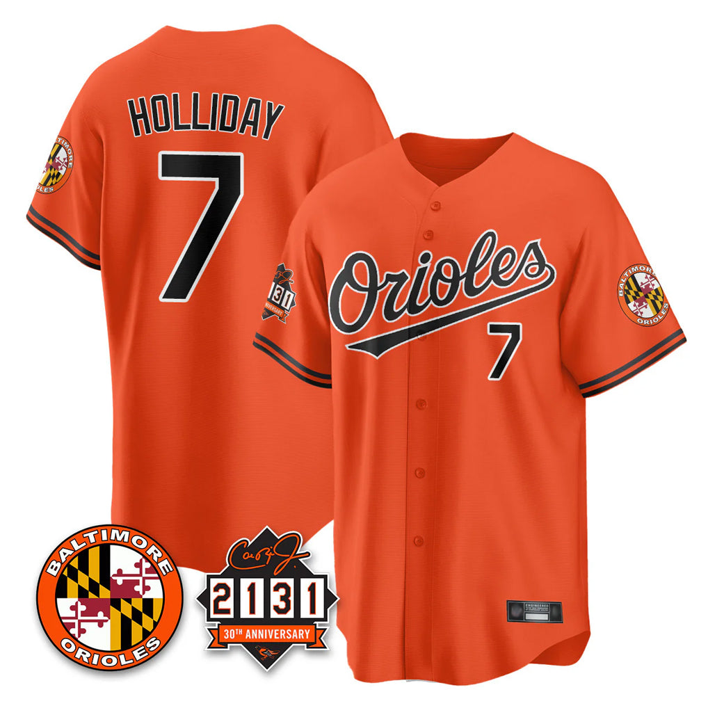 Baltimore Orioles #7 Jackson Holliday Player Orange BFRAILEY 30th Anniversary of 2131 Home Game Stitched Jerseys