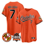 Baltimore Orioles #7 Jackson Holliday Player Orange BFRAILEY 30th Anniversary of 2131 Home Game Stitched Jerseys