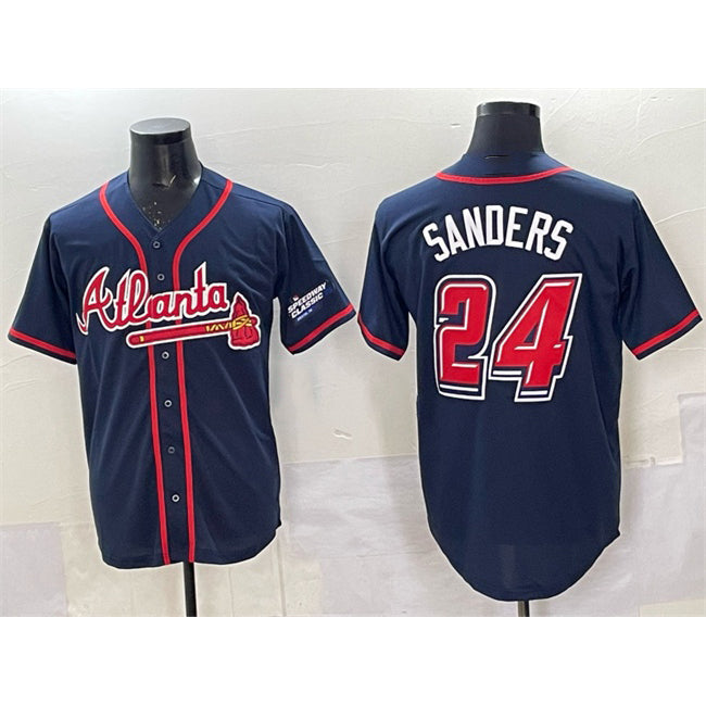 Atlanta Braves #24 Deion Sanders Navy BFRAILEY 2025 Speedway Classic Alternate Stitched Jersey