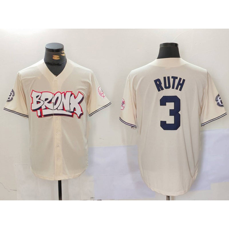 New York Yankees #3 Babe Ruth Cream BFRAILEY Limited Stitched Jersey 2