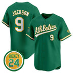 Oakland Athletics #9 Reggie Jackson Green BFRAILEY 2024 Limited With Rickey Henderson Patch Stitched Jersey