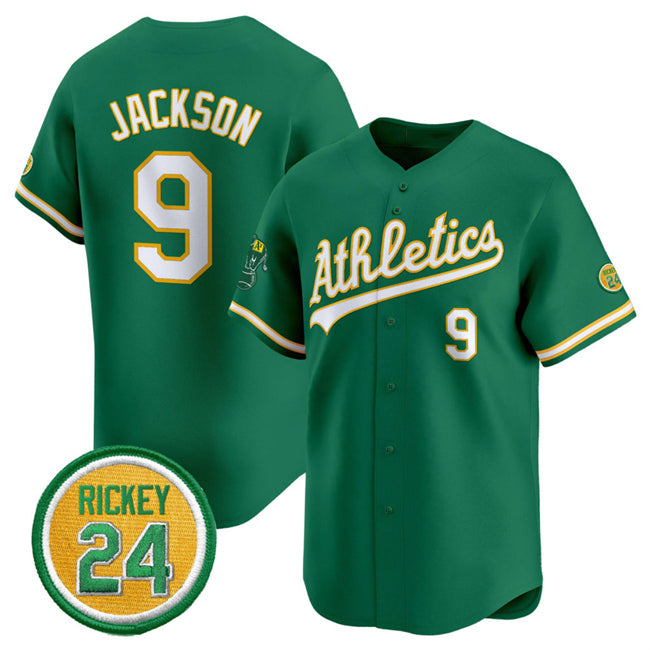 Oakland Athletics #9 Reggie Jackson Green BFRAILEY 2024 Limited With Rickey Henderson Patch Stitched Jersey