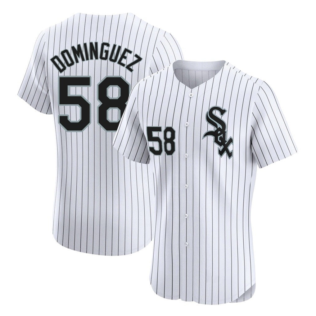Chicago White Sox #58 Seranthony Dominguez Player White BFRAILEY Stripe Limited Elite Home Stitched Jerseys