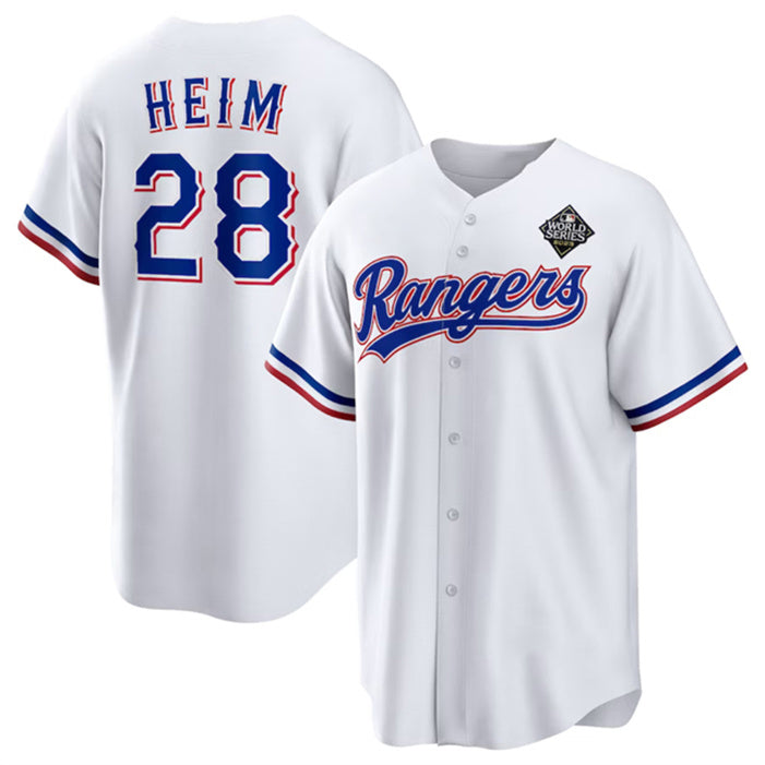 Texas Rangers #28 Jonah Heim 2023 White BFRAILEY World Series Stitched Jersey