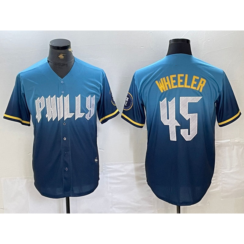 Philadelphia Phillies #45 Zack Wheeler Blue BFRAILEY 2024 City Cool Base Stitched Jersey