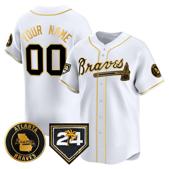 Custom Atlanta Braves White Gold BFRAILEY 2024 Spring Training Patch Limited Stitched Jersey