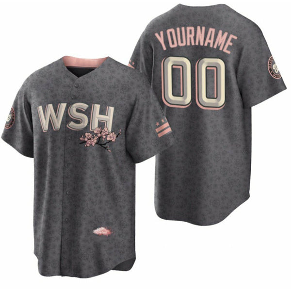 Custom Washington Nationals Active Player 2022 Grey BFRAILEY City Connect Cherry Blossom Cool Base Stitched Jersey