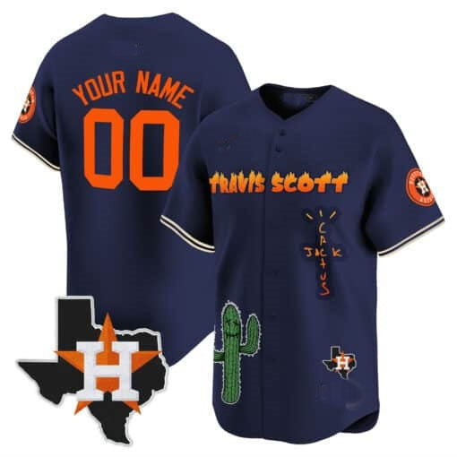 Custom Houston Astros Cactus Jack Patch Vapor Premier Limited Jersey V9 ¨C Navy BFRAILEY