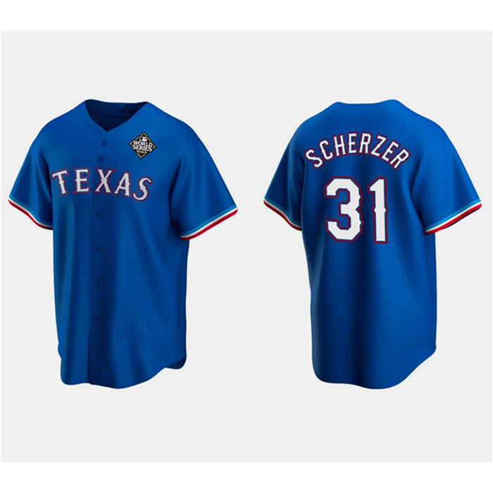 Texas Rangers #31 Max Scherzer Royal BFRAILEY 2023 World Series Stitched Jersey
