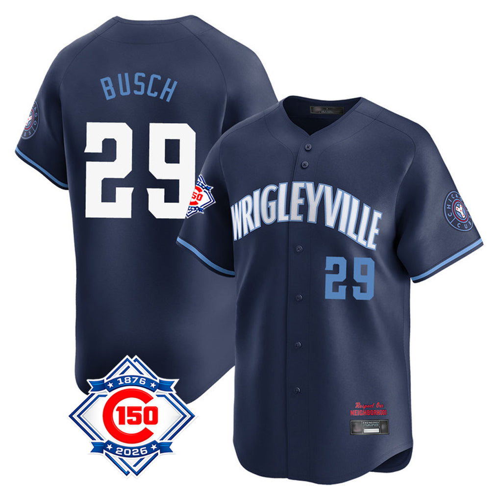 Chicago Cubs #29 Michael Busch Player Navy BFRAILEY City Connect 150th Anniversary Limited Home Stitched Jerseys