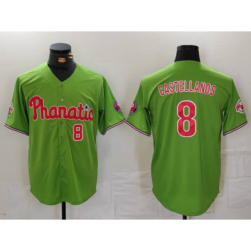 Philadelphia Phillies #8 Nick Castellanos Number Green BFRAILEY With Patch Stitched Cool Base Jersey