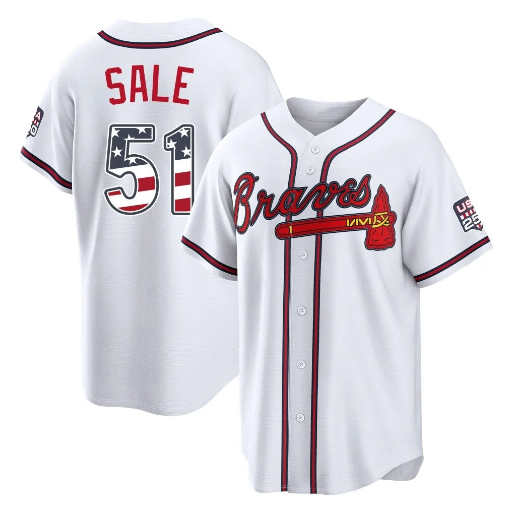 Atlanta Braves #51 Chris Sale Player White BFRAILEY USA 250 Fourth Of July Limited Home Game Stitched Jerseys