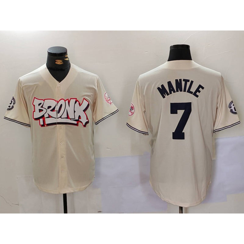 New York Yankees #7 Mickey Mantle Cream BFRAILEY Limited Stitched Jersey 2