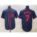 New York Yankees #7 Mickey Mantle Navy Red BFRAILEY Fashion Cool Base Jersey
