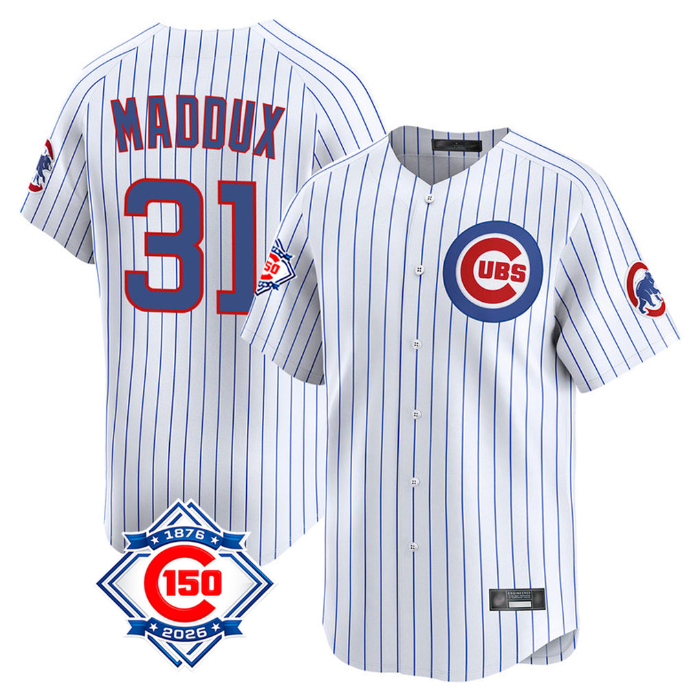 Chicago Cubs #31 Greg Maddux Player White BFRAILEY 150th Anniversary Limited Home Game Stitched Jerseys