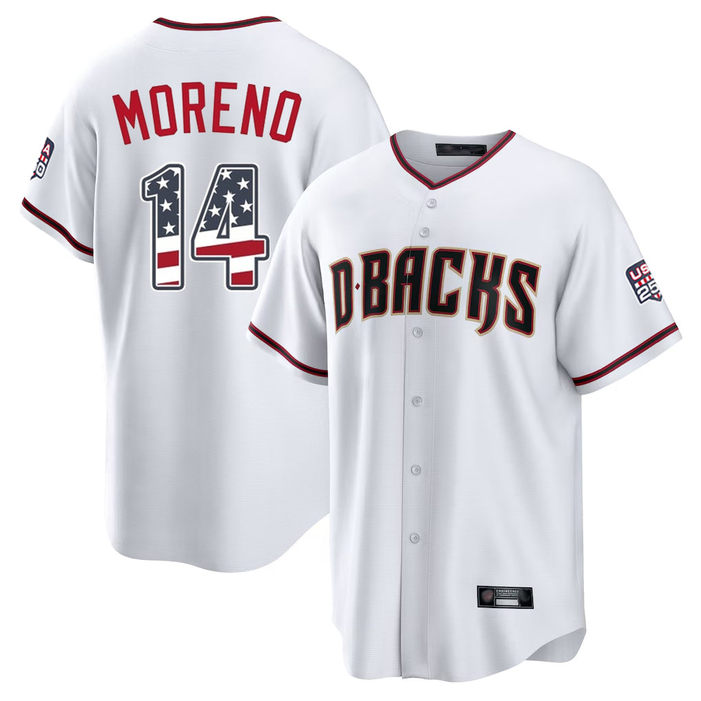Arizona Diamondbacks #14 Gabriel Moreno Player White BFRAILEY USA 250 Fourth of July Home Game Stitched Jerseys