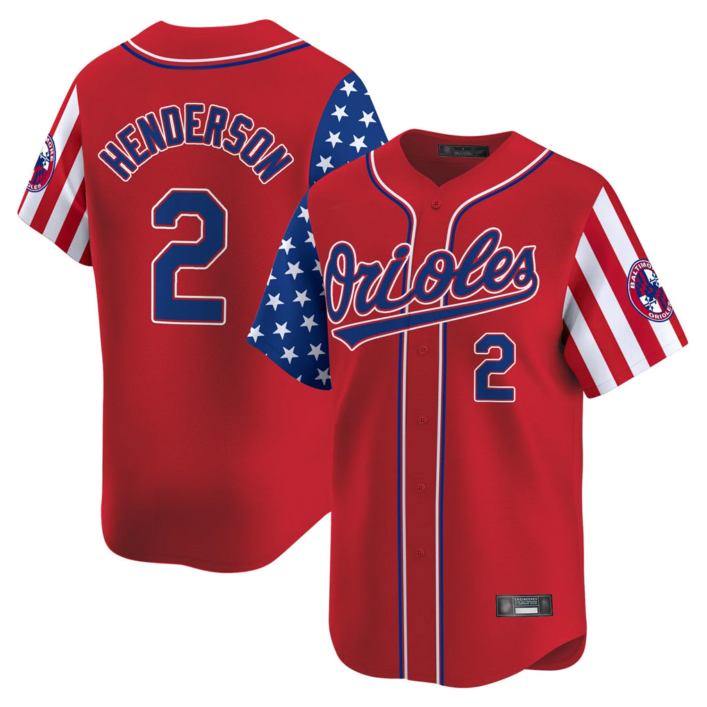 Baltimore Orioles #2 Gunnar Henderson Player Red BFRAILEY Independence Day Vapor Premier Limited Home Game Stitched Jerseys