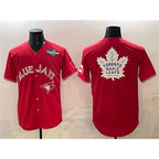 Toronto Blue Jays & Leafs Red BFRAILEY 2025 World Series With White Leafs Logo Cool Base Stitched Jersey