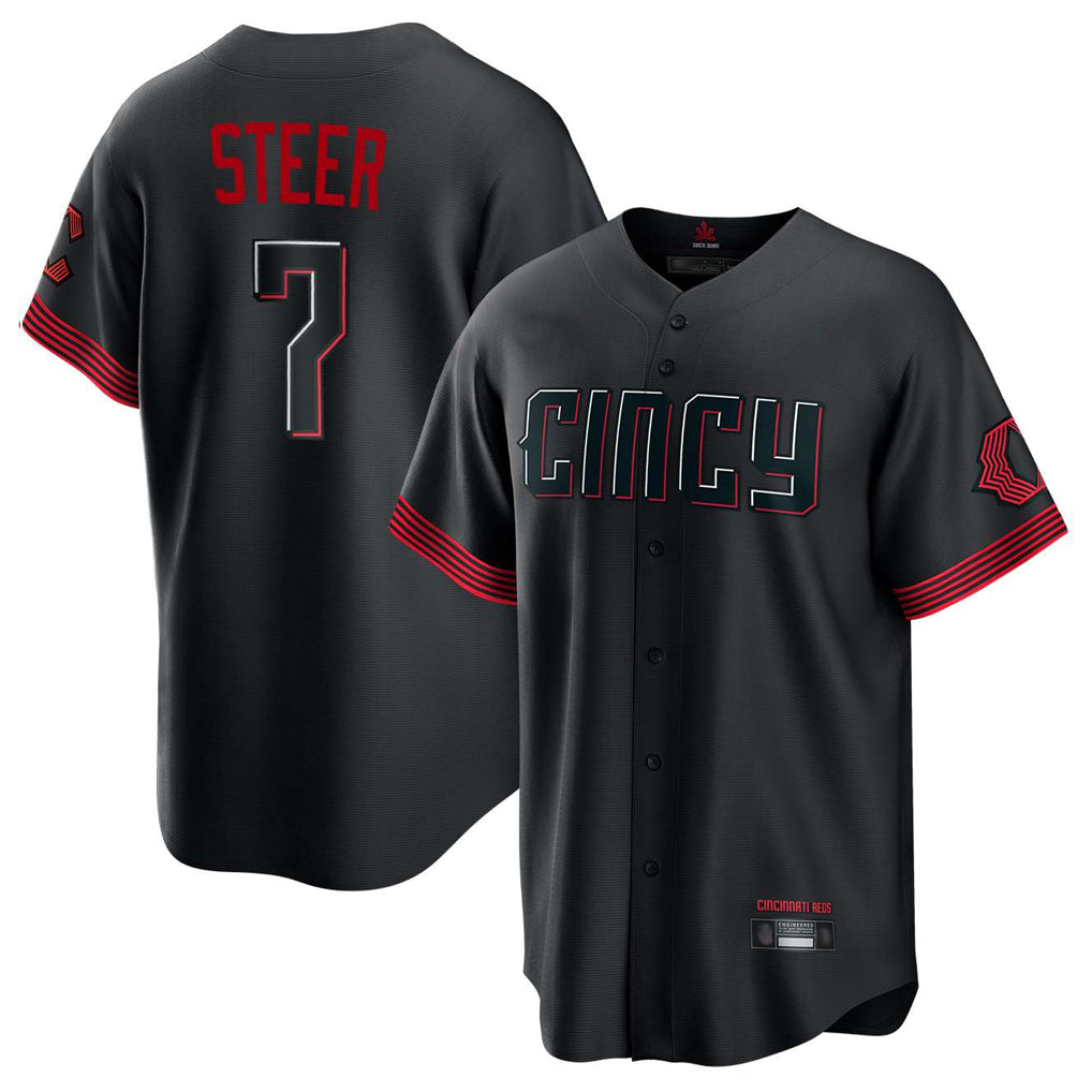 Cincinnati Reds #7 Spencer Steer Player Black BFRAILEY City Connect Home Game Stitched Jerseys