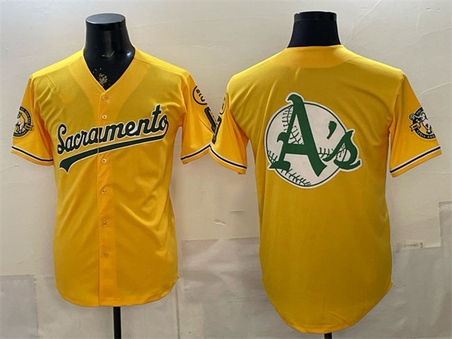 Oakland Athletics Team Big Logo 2026 Yellow BFRAILEY Alternate Sacramento Celebrating 125 Years Vapor Limited Stitched Jerseys 2