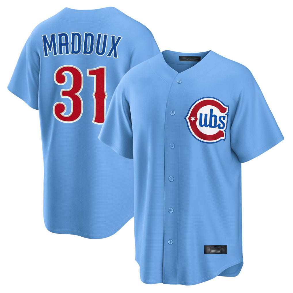 Chicago Cubs #31 Greg Maddux Player Light Blue BFRAILEY Home Game Stitched Jerseys