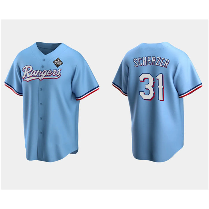 Texas Rangers #31 Max Scherzer Blue BFRAILEY 2023 World Series Stitched Jersey