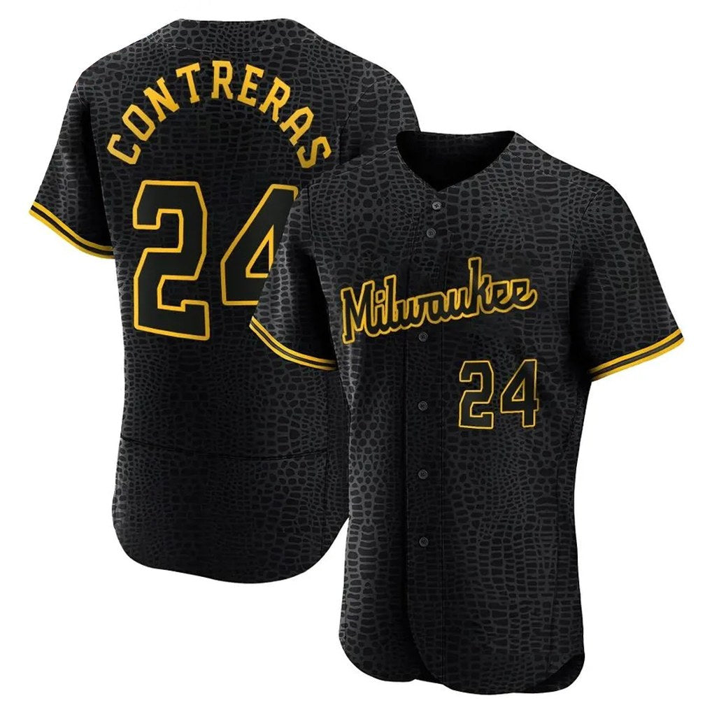 Milwaukee Brewers #24 William Contreras Player Black BFRAILEY Snake Skin City Home Limited Elite Stitched Jerseys