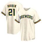 Milwaukee Brewers #21 Caleb Durbin Cream BFRAILEY Home Replica Jersey