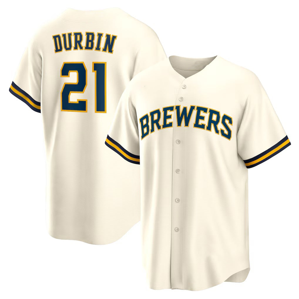 Milwaukee Brewers #21 Caleb Durbin Cream BFRAILEY Home Replica Jersey