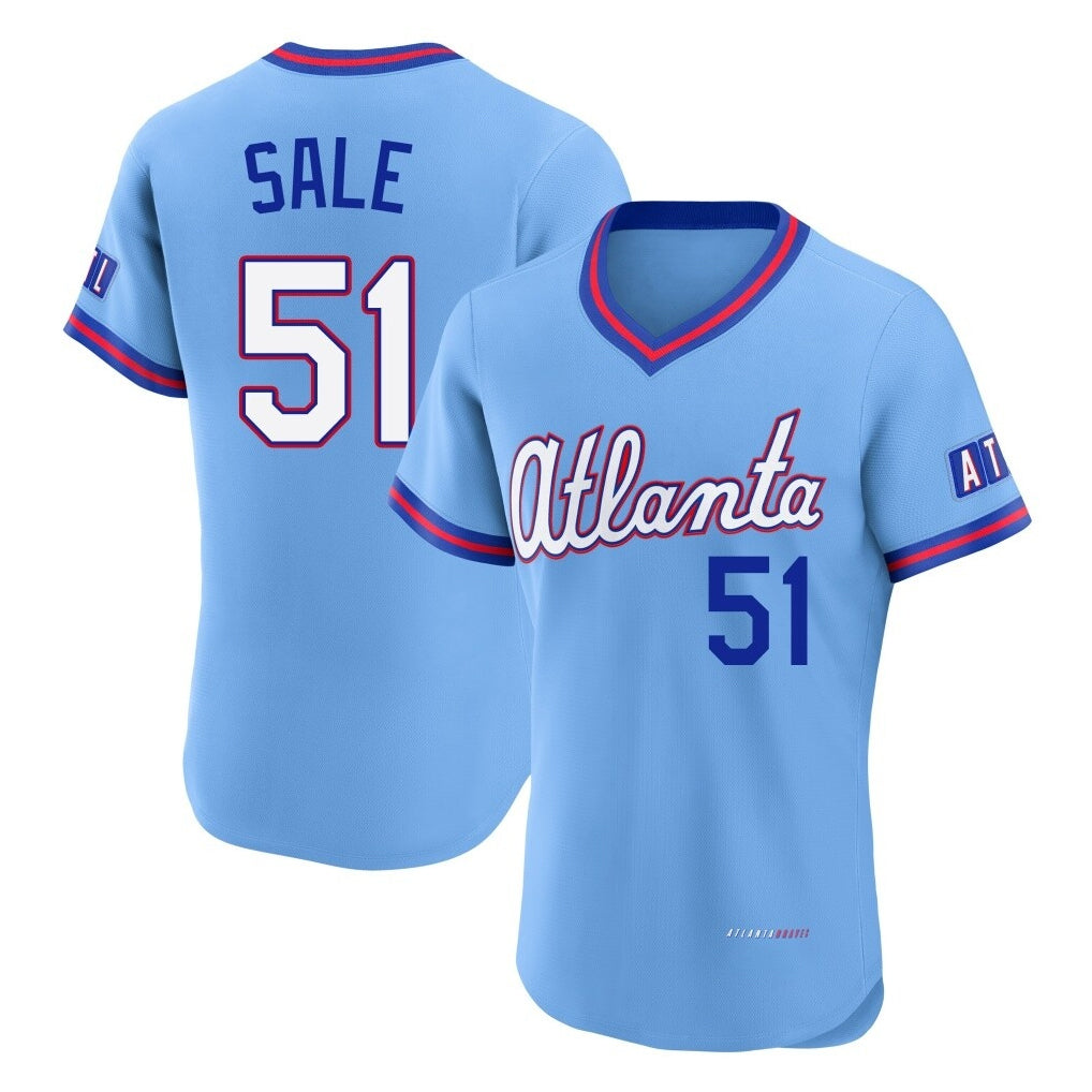 Atlanta Braves #51 Chris Sale Player Powder Blue BFRAILEY 2026 City Connect T-shirt Limited Elite Home Game Stitched Jerseys