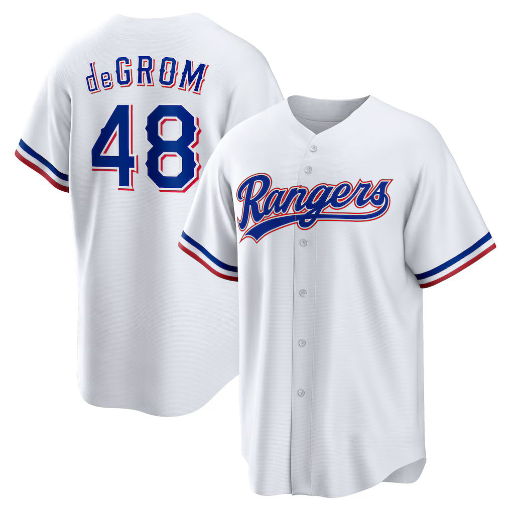 Texas Rangers #48 Jacob deGrom White BFRAILEY Home Replica Player Jersey
